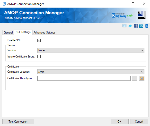 SSIS AMQP Connection Manager - SSL Settings